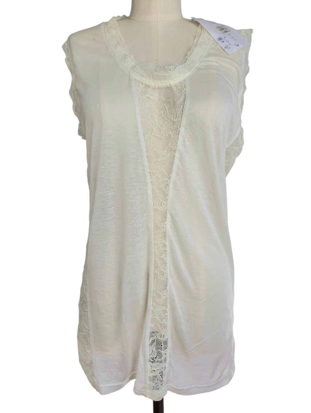 NWT Harmonic Cream Lace Tunic Top Semi-Sheer L Lyocell Dry Clean Only